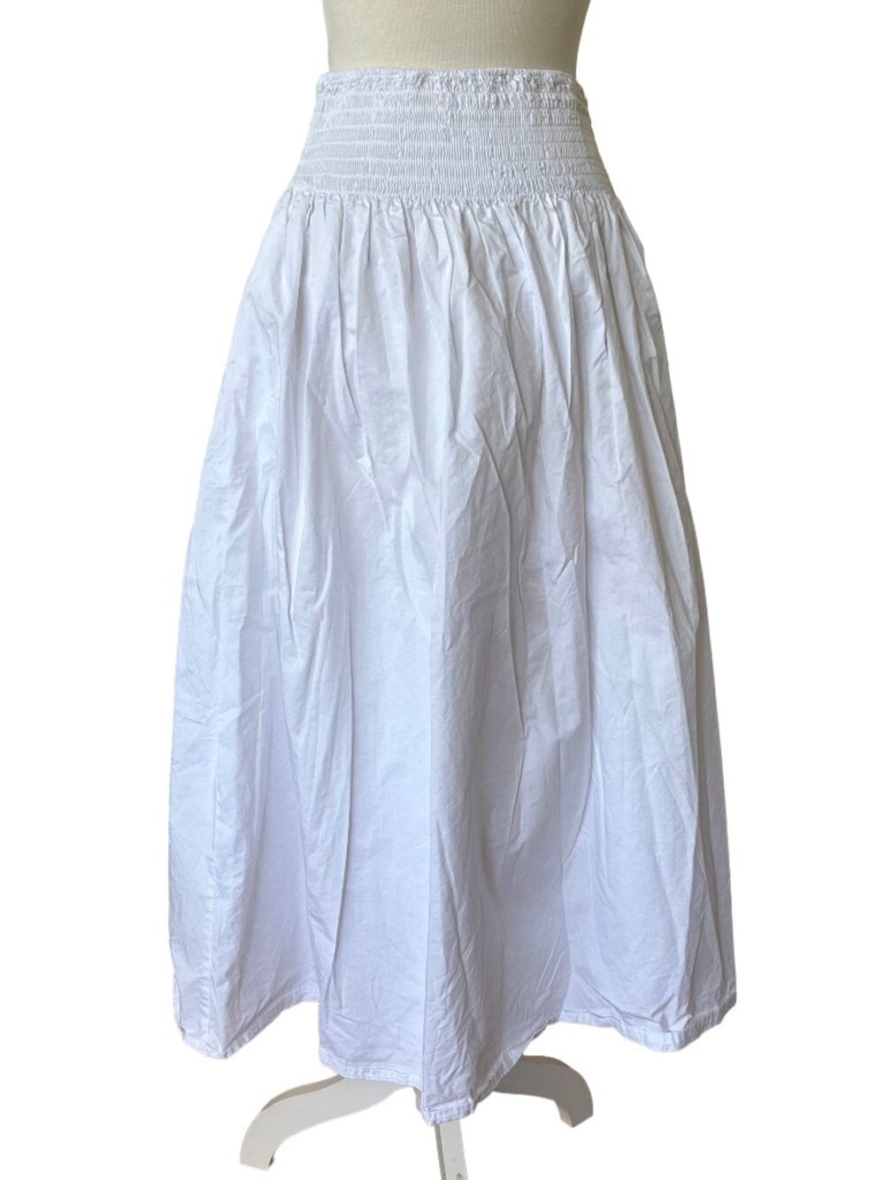 Zara White Poplin Midi Skirt Smocked Waist Cotton M Maxi Summer Chic Maxi